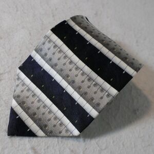 Valerio Garati Mens Silk Necktie OS Black Grey White Striped Dapper Formal